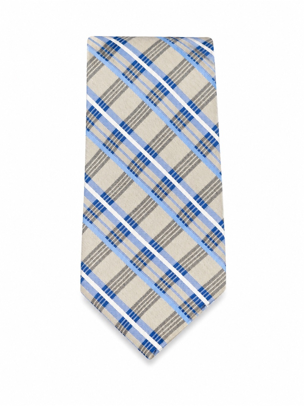 croft & barrow Beige Plaid Tie with Blue Stripes